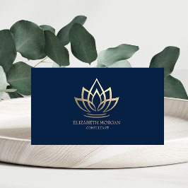Tarjeta De Visita Elegante Moderno Simple Dorado Loto Azul Marino