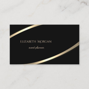 Tarjeta De Visita Elegante Moderno Simple Negro, Franja Dorada