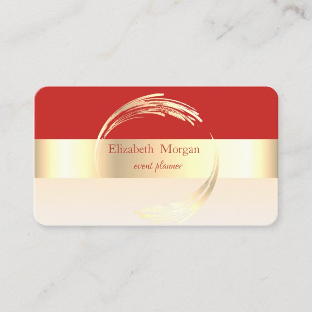 Tarjeta De Visita Elegante Moderno Striped Elegante Rojo,Oro (Anverso)