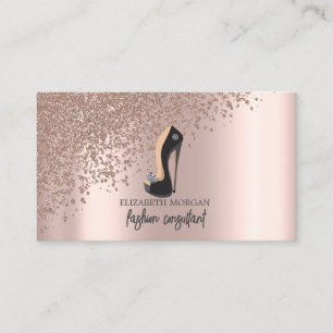 Tarjeta De Visita Elegante moderno tacón alto negro con diamantes de