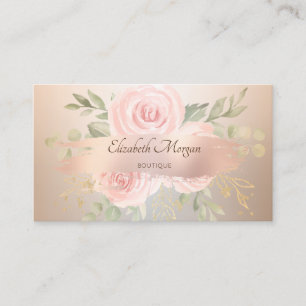 Tarjeta De Visita Elegante Moderno, Trazo de Pincel Rosa Dorado, Ros
