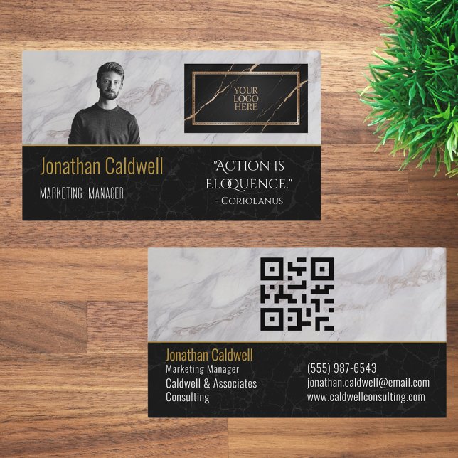 Tarjeta De Visita Elegante Moderno Tu Logo Aquí Cita De Código QR (Subido por el creador)