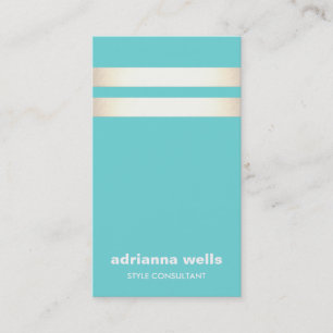 Tarjeta De Visita Elegante moderno Turquesa Azul Faux Gold Striping