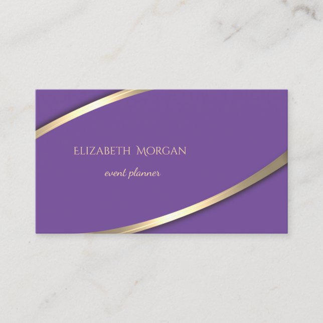 Tarjeta De Visita Elegante Moderno Violeta Simple, Banda De Oro (Anverso)