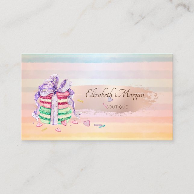 Tarjeta De Visita Elegante, moderno y Rosa Cepillo de Oro Macarones (Anverso)