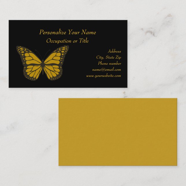Tarjeta De Visita Elegante Monarca de Oro Mariposa Profesional (Anverso / Reverso)