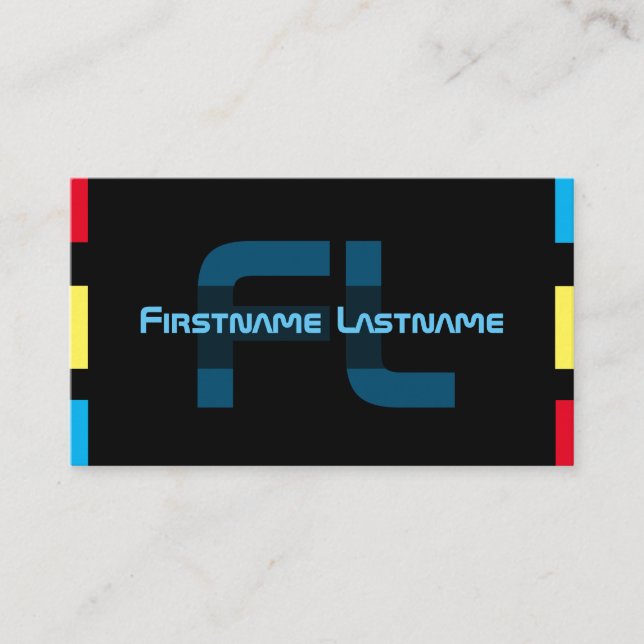 Tarjeta De Visita Elegante monograma amarillo rojo azul oscuro (Anverso)