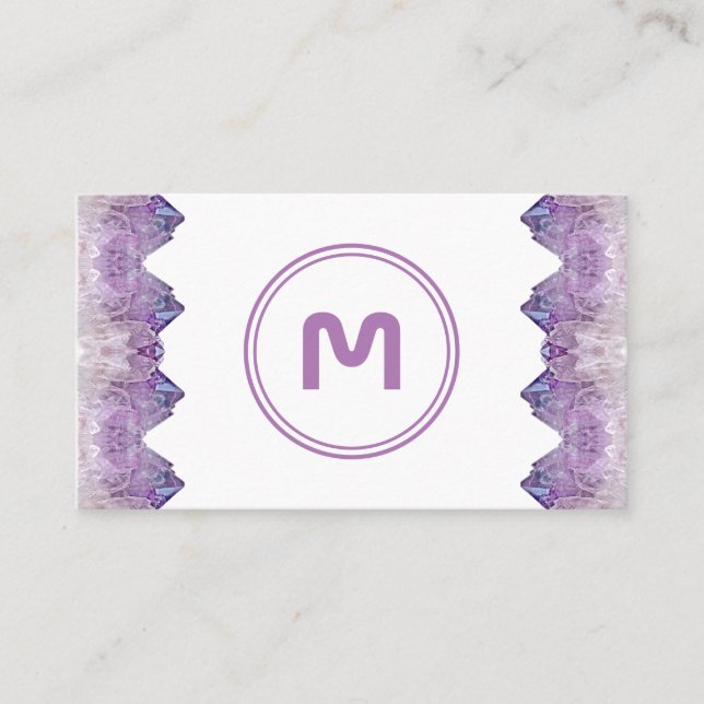 Tarjeta De Visita Elegante monograma amatista de dos tonos violeta g (Anverso)