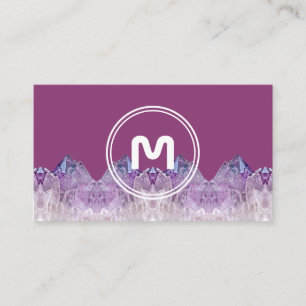 Tarjeta De Visita Elegante monograma amatista dos gemas violetas de
