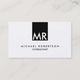 Tarjeta De Visita Elegante Monograma Atractivo Blanco Negro