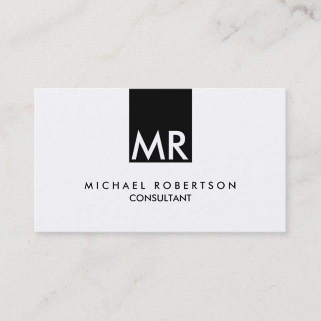 Tarjeta De Visita Elegante Monograma Atractivo Blanco Negro (Anverso)