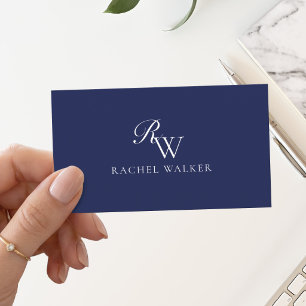 Tarjeta De Visita Elegante Monograma Azul