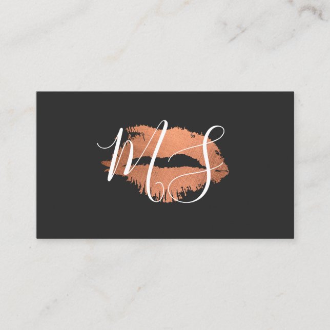 Tarjeta De Visita Elegante Monograma / Beso de glamour (Anverso)