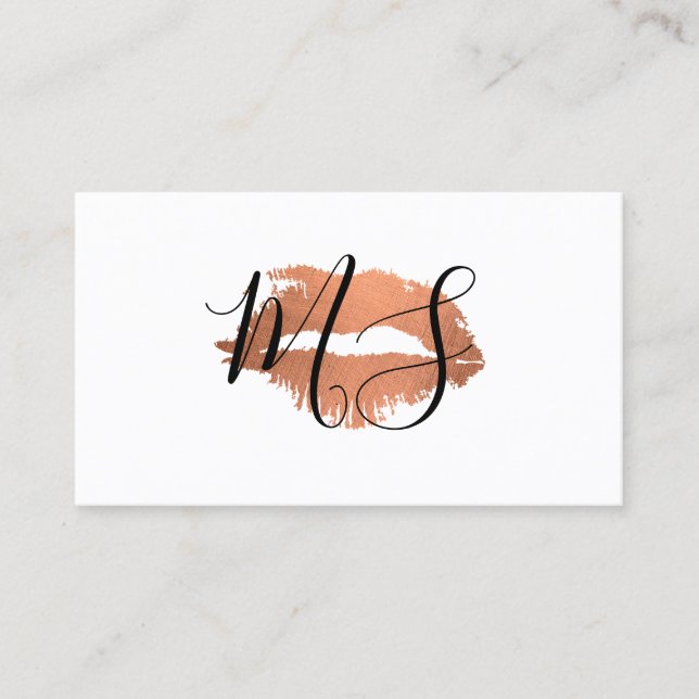 Tarjeta De Visita Elegante Monograma / Beso de glamour (Anverso)