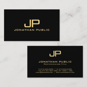 Tarjeta De Visita Elegante Monograma Black & Gold Luxury Premium Pea