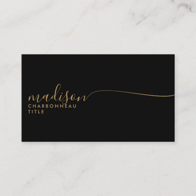 Tarjeta De Visita Elegante Monograma Black Gold Script (Anverso)