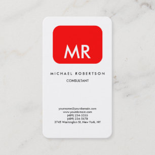 Tarjeta De Visita Elegante Monograma Blanco Rojo de Calidad