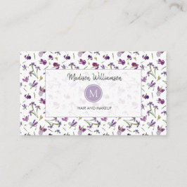 Tarjeta De Visita Elegante Monograma Botánico Morado Floral Moderno