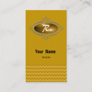 Tarjeta De Visita Elegante Monograma Chevron Gold