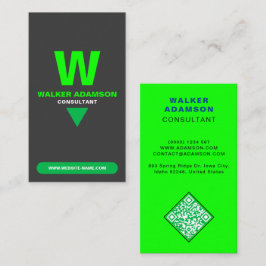 Tarjeta De Visita Elegante Monograma (Código QR) Verde y Negro Mate