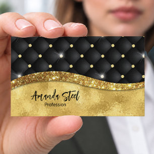 Tarjeta De Visita Elegante monograma de diamante negro con brillo de