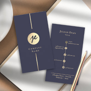 Tarjeta De Visita Elegante Monograma de escritura a mano Blue Gold L