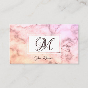 Tarjeta De Visita Elegante Monograma de estilo rosado en mármol ros