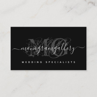 Tarjeta De Visita Elegante Monograma de Glam Negro de Lujo