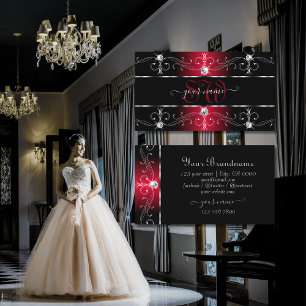 Tarjeta De Visita Elegante Monograma de Joyas de la Frontera Roja Ne