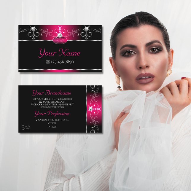Tarjeta De Visita Elegante Monograma de joyas ornadas negras de colo (Subido por el creador)