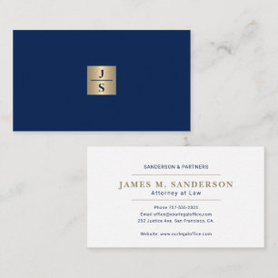 Tarjeta De Visita Elegante monograma de lujo azul marino dorado abog