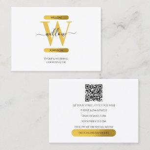 Tarjeta De Visita Elegante Monograma de Oro Blanco Medios sociales C