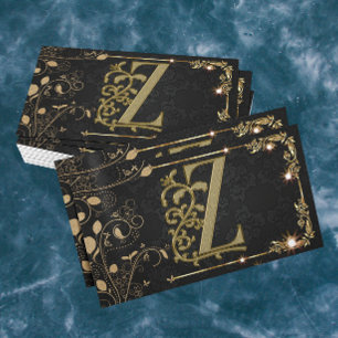 Tarjeta De Visita Elegante Monograma de Oro Clásico Inicial