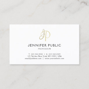 Tarjeta De Visita Elegante Monograma de Oro Limpio Bello Top
