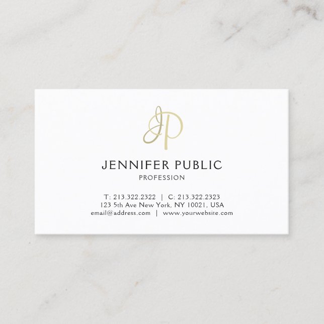 Tarjeta De Visita Elegante Monograma de Oro Limpio Bello Top (Anverso)