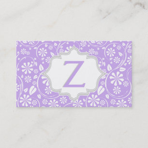 Tarjeta De Visita Elegante monograma de patrón floral blanco morado,