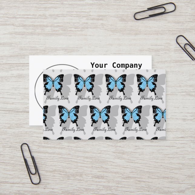 Tarjeta De Visita Elegante Monograma de Sombra de Mariposa con Fondo (Anverso/Reverso In Situ)