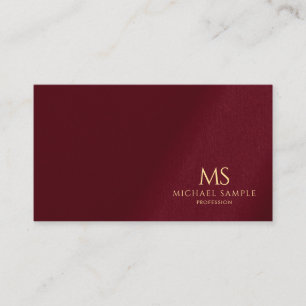 Tarjeta De Visita Elegante Monograma de Texto Dorado de Burdeos Prof