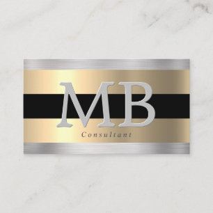 Tarjeta De Visita Elegante Monograma DIY, Yel Gold Brushl Acero Negr