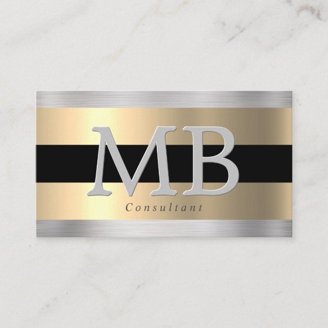 Tarjeta De Visita Elegante Monograma DIY, Yel Gold Brushl Acero Negr (Anverso)