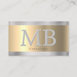 Tarjeta De Visita Elegante Monograma DIY, Yel Oro y Acero Cepillado