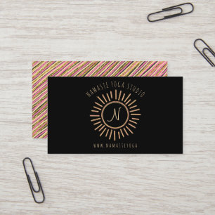 Tarjeta De Visita Elegante Monograma dorado amarillo negro rosado