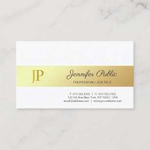 Tarjeta De Visita Elegante Monograma Dorado Y Blanco Lujo Sencillo