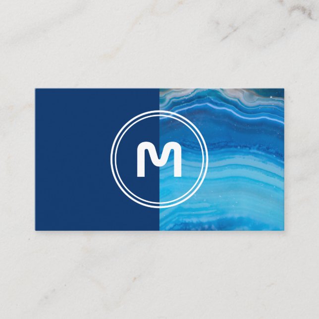 Tarjeta De Visita Elegante monograma dos tonalidades azul profundo c (Anverso)