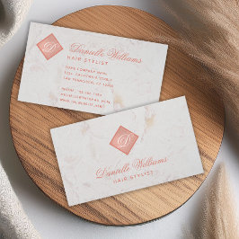 Tarjeta De Visita Elegante Monograma en Mármol Rosa Dorado Blanco