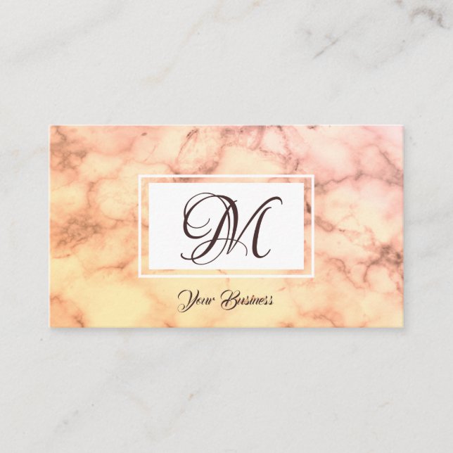 Tarjeta De Visita Elegante Monograma estilo Naranja Pastel Marble (Anverso)