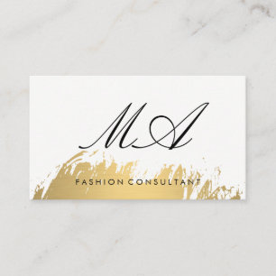 Tarjeta De Visita Elegante Monograma Faux Gold Cepillado