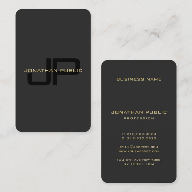 Tarjeta De Visita Elegante Monograma Faux Gold Textos Tamaño del océ (Anverso / Reverso)