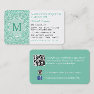 Tarjeta De Visita Elegante Monograma Femenino Boutique de Damasco de