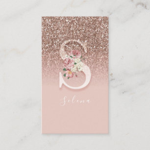 Tarjeta De Visita Elegante Monograma Floral Rosa Inicial Letra Dorad